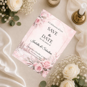 Romantische Rosé-Winterhochzeit Save The Date
