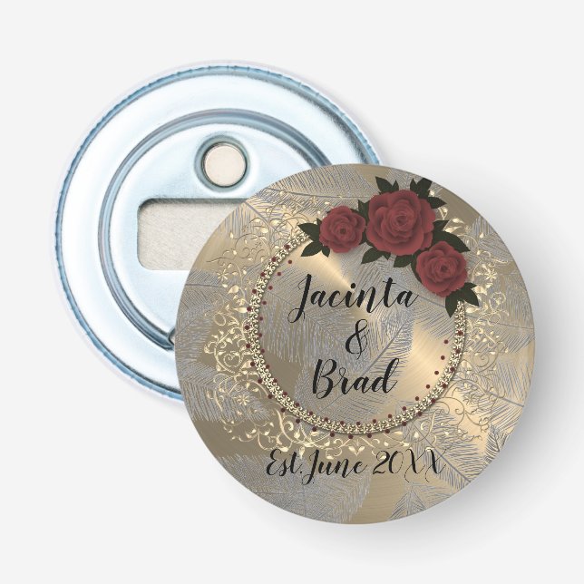 Romantische Rose Wreath Feather Wedding Flaschenöffner (Vorderseite)