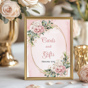 Romantische Roségold-Blumen-Eukalyptus-Karten & Ge Poster