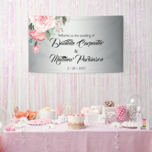 Romantische Rosen auf Silberhochzeit Willkommen Banner