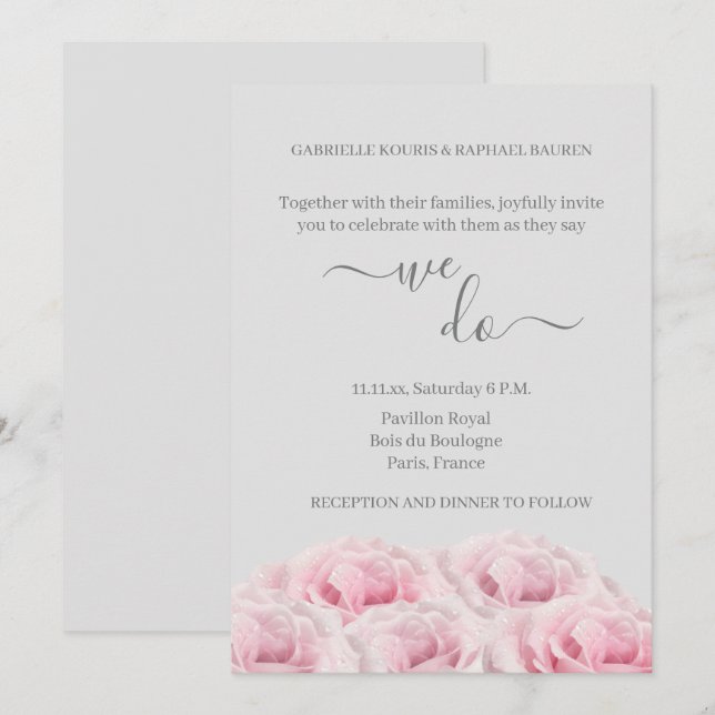 Romantische Rosen Elegant Blumen wir Hochzeit Einladung (Vorne/Hinten)
