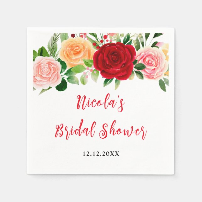 Romantische Rosen Florale Brautparty Serviette (Vorderseite)