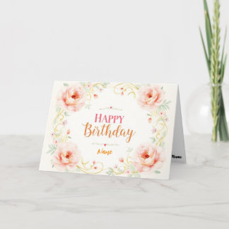 Romantische Rosen-Gold-Schrift Karte