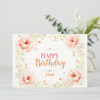 Romantische Rosen-Gold-Schrift Karte