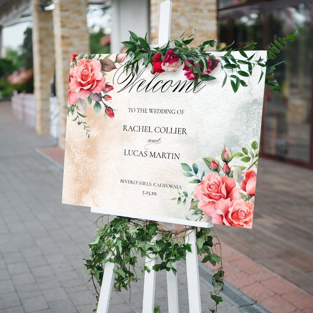 Romantische Rosen & Kalligrafie Willkommen Poster (Von Creator hochgeladen)