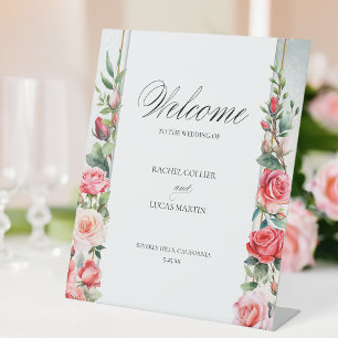 Romantische Rosen & Kalligrafie Willkommen Sockelschild