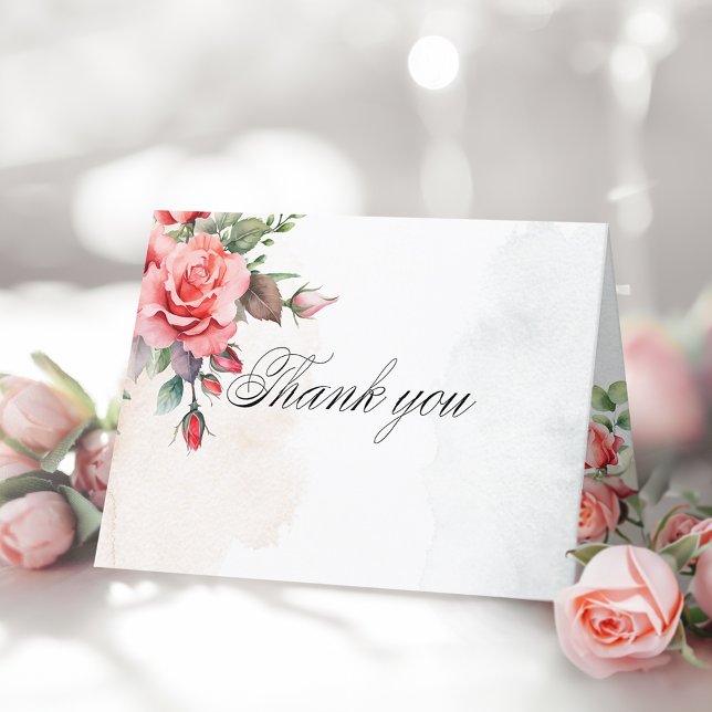 Romantische Rosen & Kalligraphie Vielen Dank Dankeskarte (Von Creator hochgeladen)