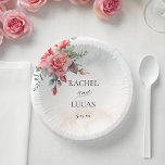 Romantische Rosen Pappteller<br><div class="desc">Sehr schöne Mischung aus eleganten Aquarellrosen und Rosen in Rosa und Blattwerk auf einem subtilen pastellfarbenen Aquarell. Enthält bearbeitbare Textfelder.</div>