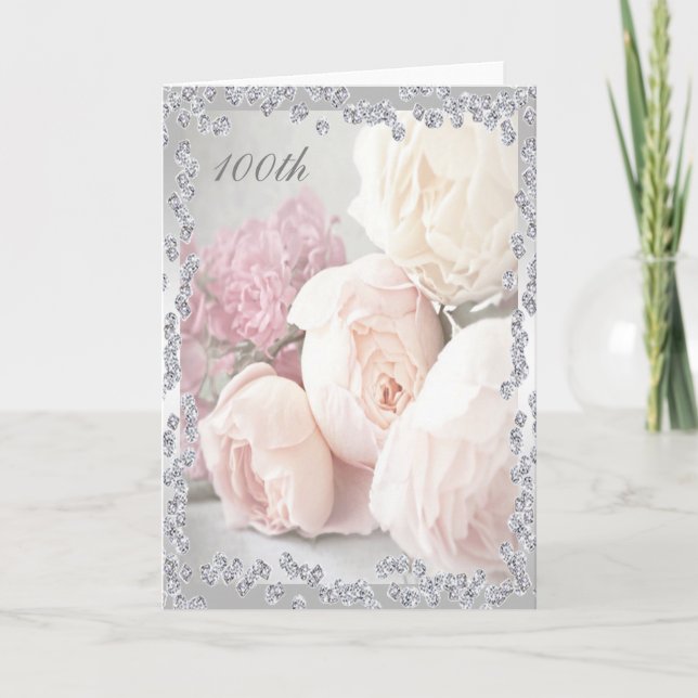 Romantische Rosen u. Diamant-100. Geburtstag Karte (Vorderseite)