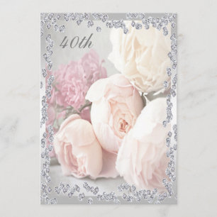 Romantische Rosen u. Diamant-40. Geburtstags-Party Einladung