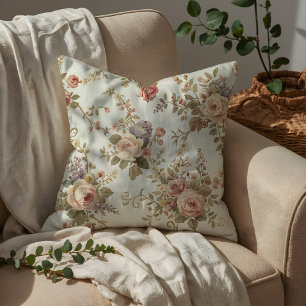 Romantische Rosen und Wildblumen Vintage-Girlande Kissen
