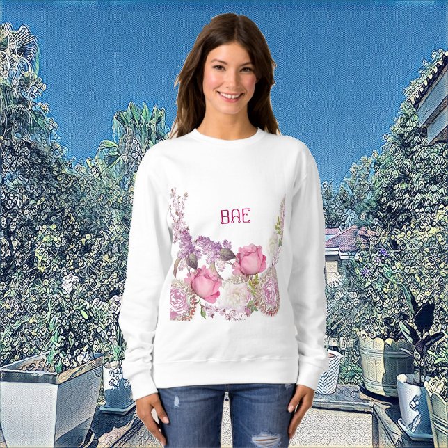 Romantische Rosen Valentine BAE Sweatshirt (Romantic Pink Roses Valentine BAE Floral Custom Sweatshirt)