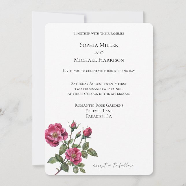 Romantische Rosenblütenhochzeit Einladung (Vorderseite)