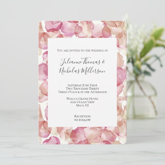 Romantische Rosenblütenhochzeit Einladung (Stehend Vorderseite)