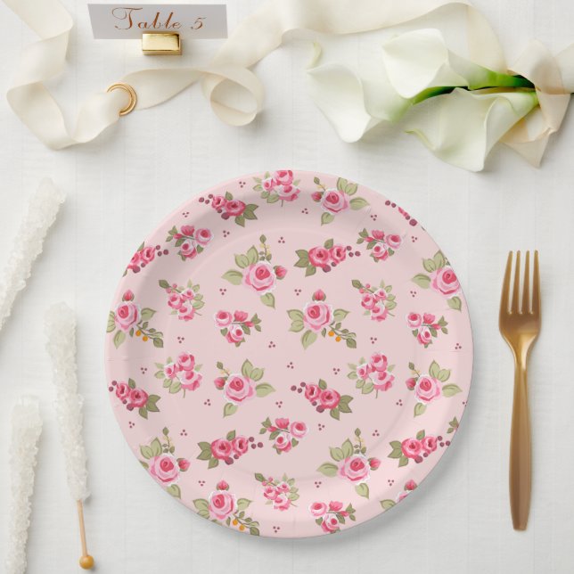 Romantische Rosenblütenpapier-Teller Pappteller (Hochzeit)
