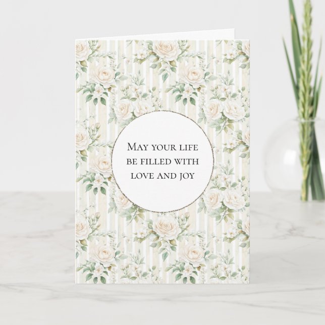 Romantische Rosenblütenstreifen Hochzeiten Karte (Vorderseite)