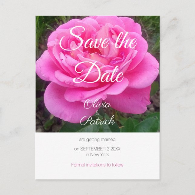 Romantische Rosenhochzeit retten Datum Postkarte (Vorderseite)