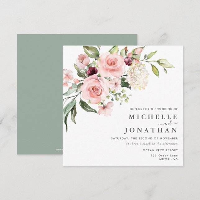 Romantische Rosenschwanzfeier Grüne Hochzeit Einla Einladung (Vorne/Hinten)