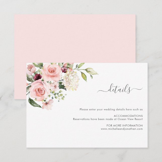 Romantische Rosenstrahlen Hochzeitkarte Begleitkarte (Vorne/Hinten)