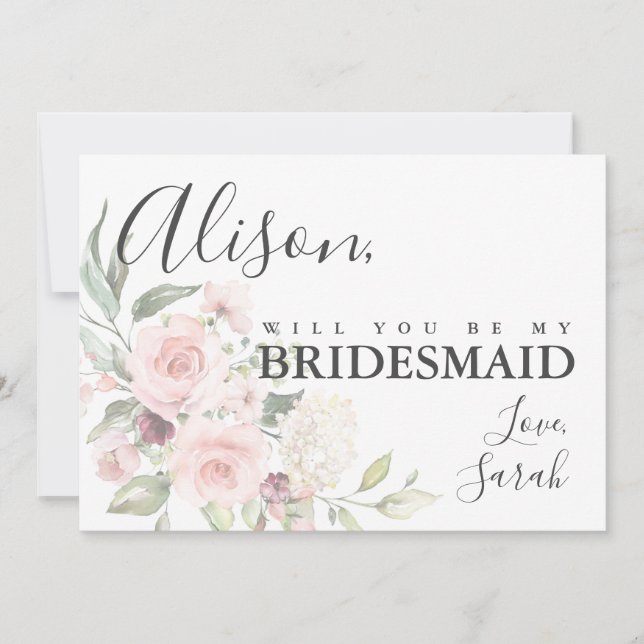 Romantische Roses Bridesmaid - Vorschlagskarte Einladung (Vorderseite)