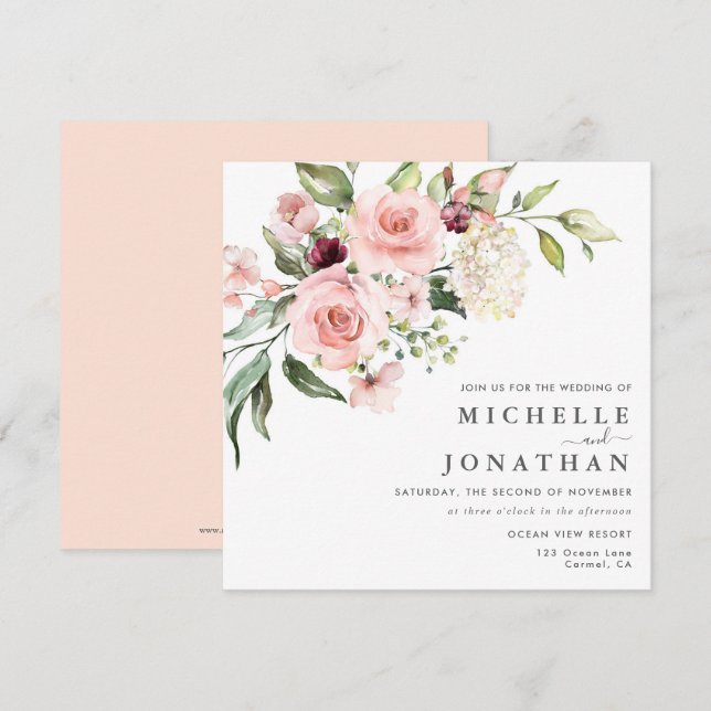 Romantische Roses Dusty Rose Einladung Hochzeit (Vorne/Hinten)