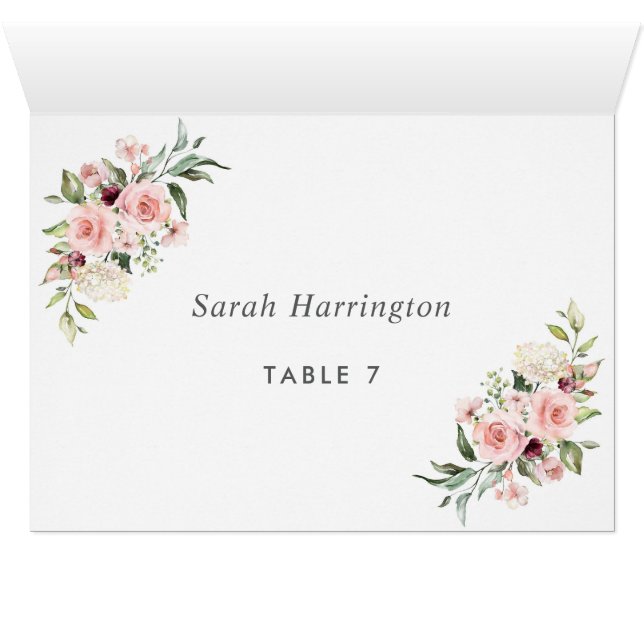 Romantische Roses Dusty Rose Hochzeit Platzkarte (Innenansicht Horizontal (Unten))