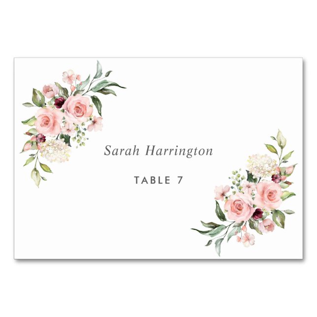 Romantische Roses Dusty Rose Hochzeit Platzkarte Tischnummer (Rückseite)