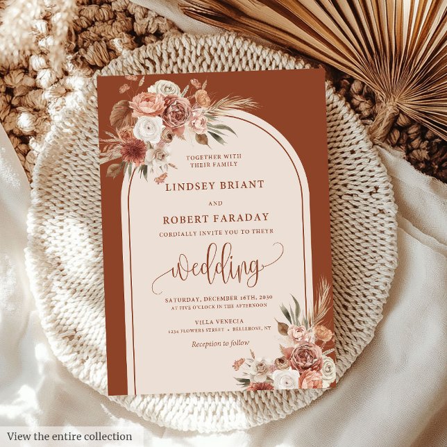 Romantische Rost Pampas Grass Floral Wedites Einladung (Romantic Rust Pampas Grass Floral Wedding Invitation)