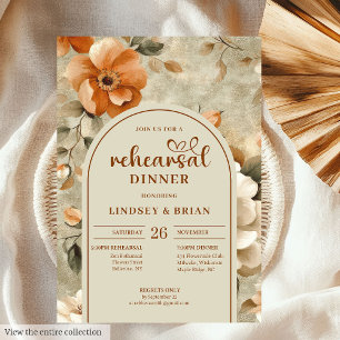 Romantische rostige beige-oliven-blumen-probeeinla einladung
