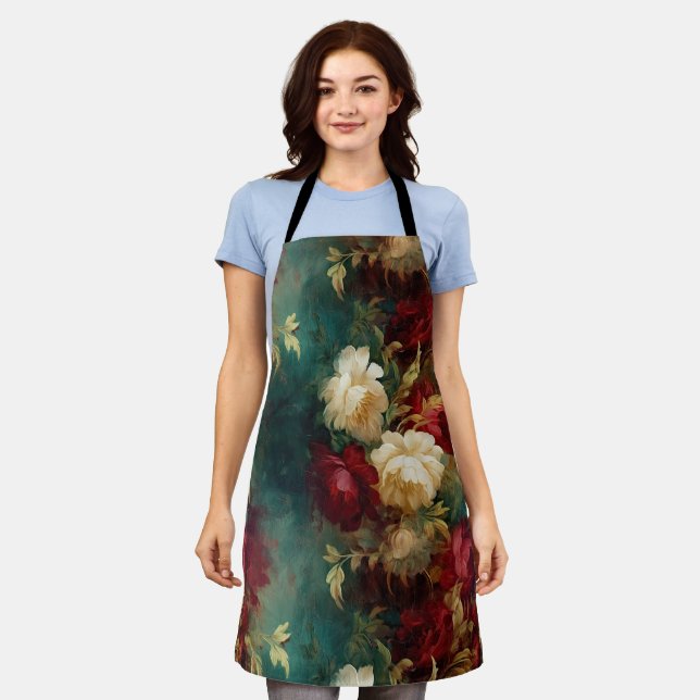 Romantische Rot-Grün-Blume Schürze (Getragen)