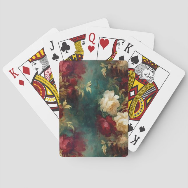 Romantische Rot-Grün-Blume Spielkarten (Rückseite)