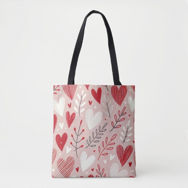 Romantische Rot-Rosa-Herzmuster-Tote-Tasche Tasche (Vorderseite)