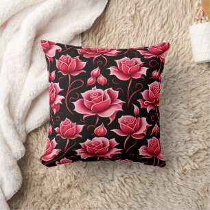 romantische Rot-Schwarz-Botanisch und Blume Kissen
