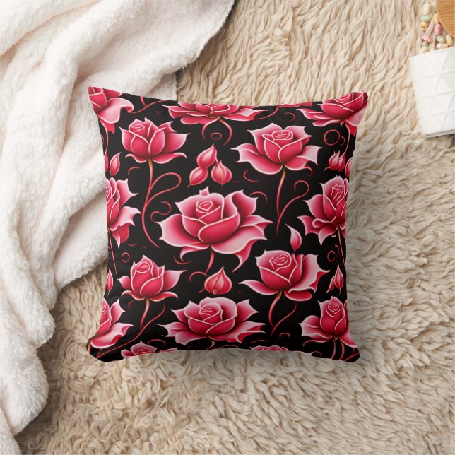 romantische Rot-Schwarz-Botanisch und Blume Kissen (Decke)
