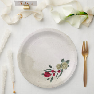 romantische Rot- und Blütenblumen Pappteller