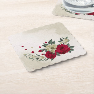 romantische Rot- und Blütenblumen Untersetzer