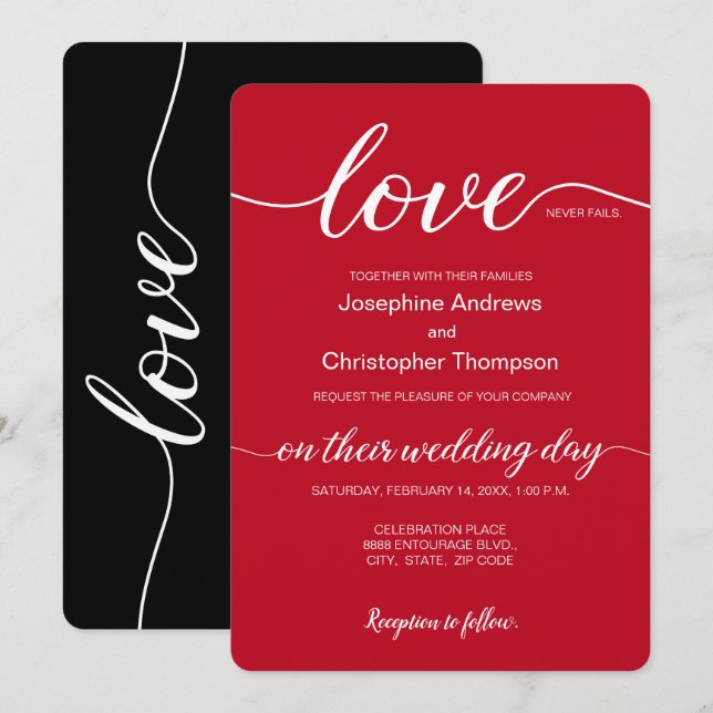 Romantische Rot-Valentine-Hochzeit Einladung (Vorne/Hinten)