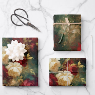 Romantische Rot-Weiß-Blume Brautparty Hochzeit Geschenkpapier Set
