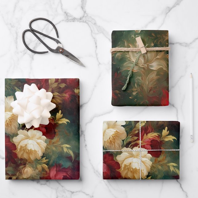 Romantische Rot-Weiß-Blume Brautparty Hochzeit Geschenkpapier Set (Vorderseite)
