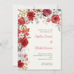 Romantische Rot-Weiß-Rose-Hochzeit Einladung