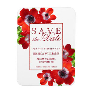 Romantische Rote Anemone Bloral Geburtstag Save th Magnet
