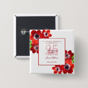 Romantische rote Anemonen-Blumen25. Geburtstag Button