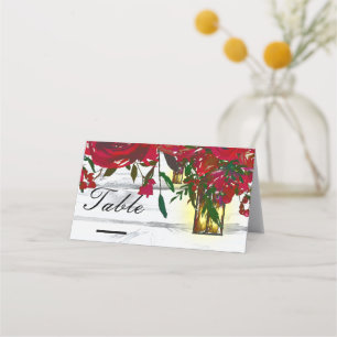 Romantische rote Aquarellrosen und Laternen-Tischd Platzkarte
