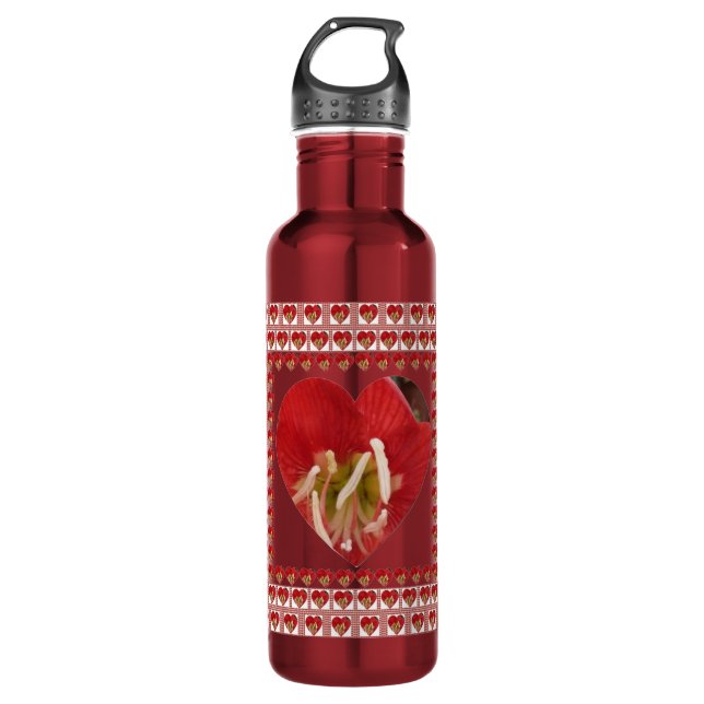 Romantische Rote Blume Herzdesign 4 Besondere Mome Edelstahlflasche (Vorderseite)