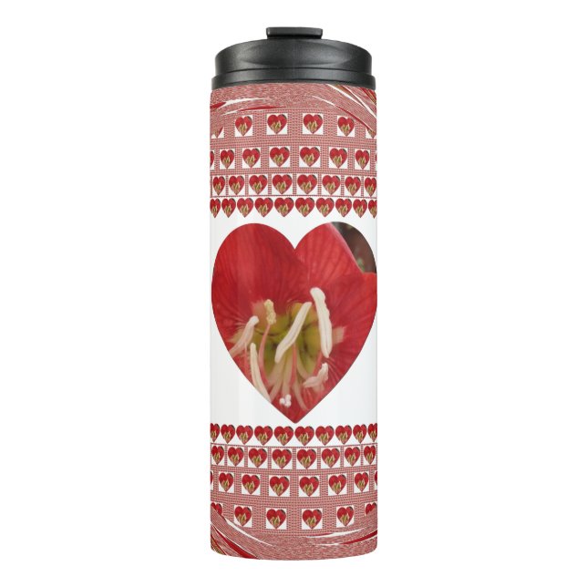 Romantische Rote Blume Herzdesign 4 Besondere Mome Thermosbecher (Vorderseite)