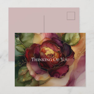 Romantische Rote Burgund Rose Gold Floral Postkarte