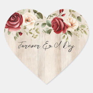 Romantische Rote Creme Rose Imitate Wood Wedding Herz-Aufkleber