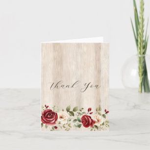 Romantische rote cremige Rosen Falsches Holz Danke