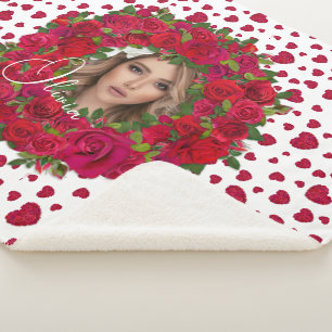 Romantische rote dunkelrosa Rosen Foto Rahmen Sherpadecke