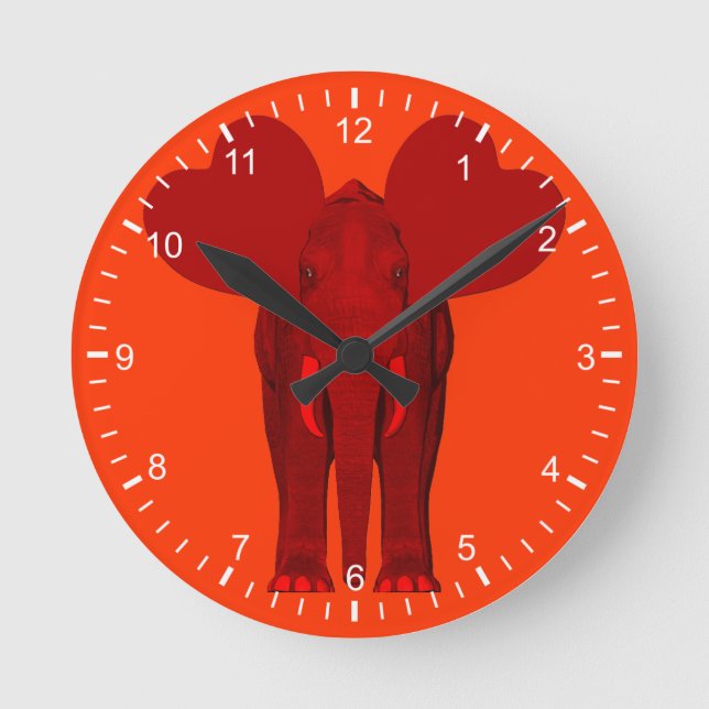 Romantische rote Elefant Runde Wanduhr (Vorderseite)